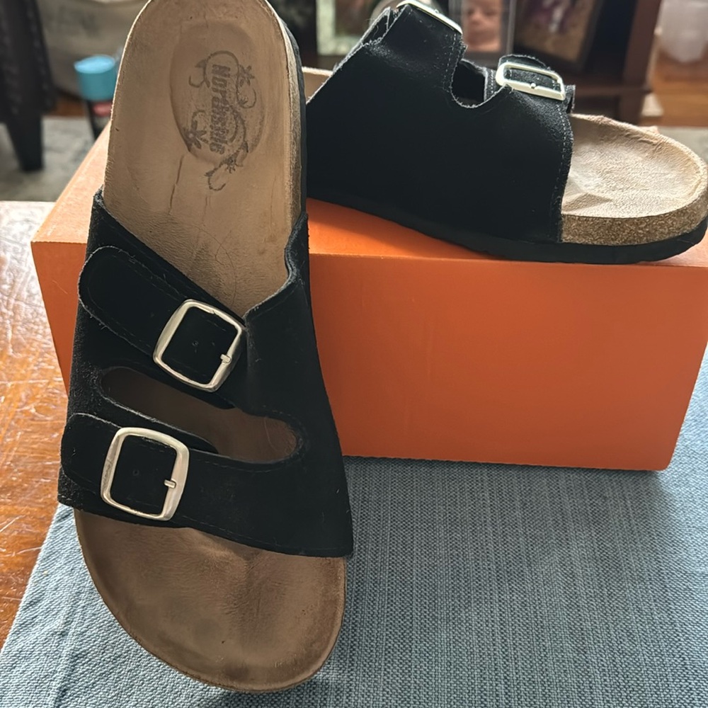 Black suede women’s sandals